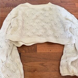 Francesca's Collections Cream Crew Neck Cable Knit Sweater